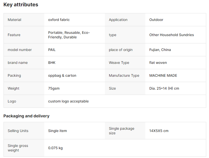 Portable Water Bucket Pail for Camping Water & Ice Storage Cool Can Beverage Storage Fabric Pail 