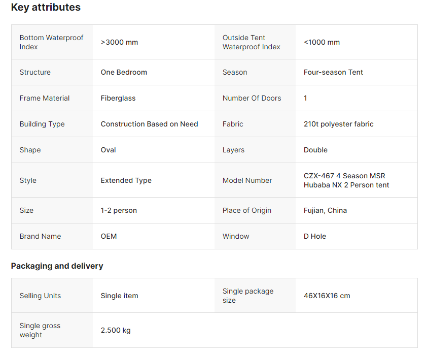 High-End 2-Person Ultralight Waterproof Tent 4-Season Camping Gear Backpack Tent