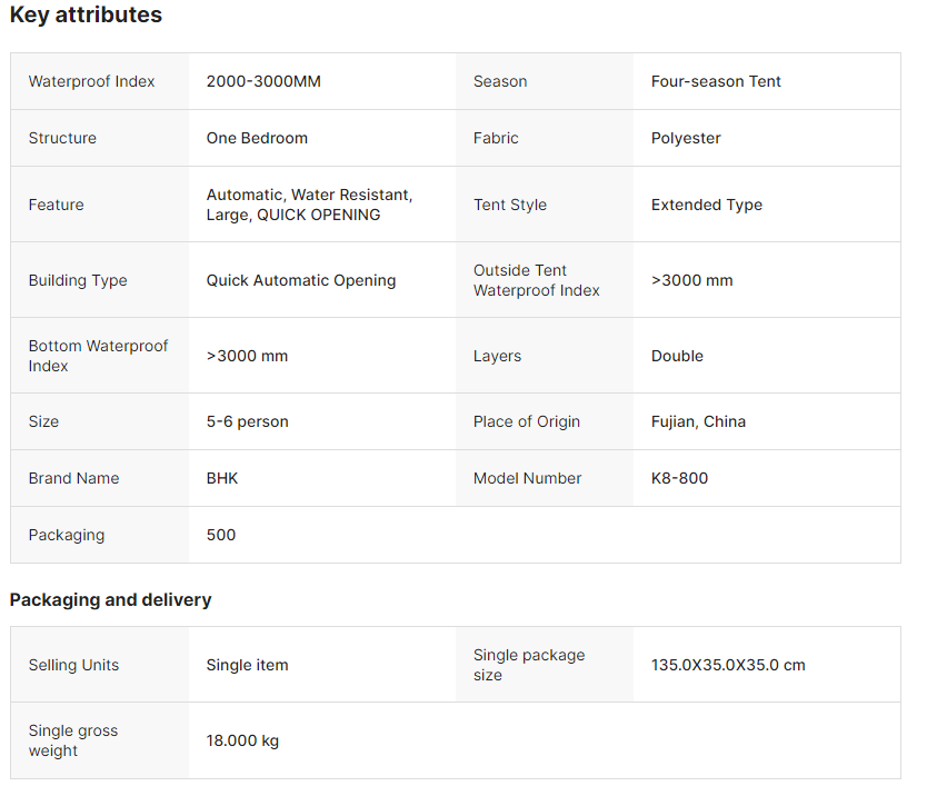 One Bedroom Ultralight Dome Tent Easy Set-Up Aluminum Pole Ventilation Fabric for Glamping Sunshade