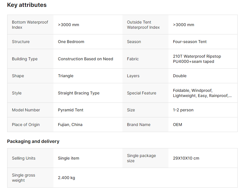 2-Person Four-Season Ultralight Waterproof Trekking Pole Double Layer Pyramid Camping Tent 