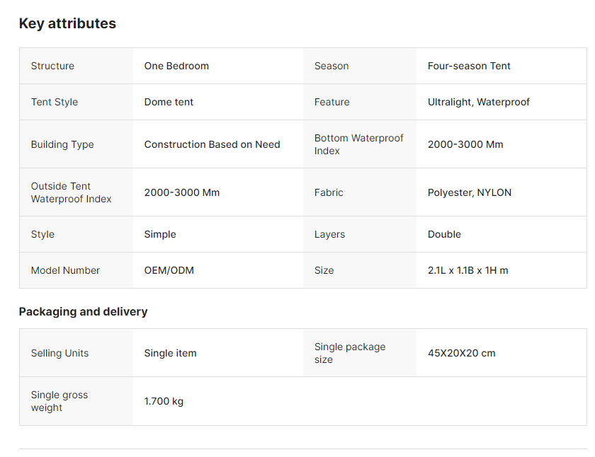 Manufacturer Wholesale 1-2 Person 4 Season Ultralight Waterproof Trekking Bikepacker Dome Tent