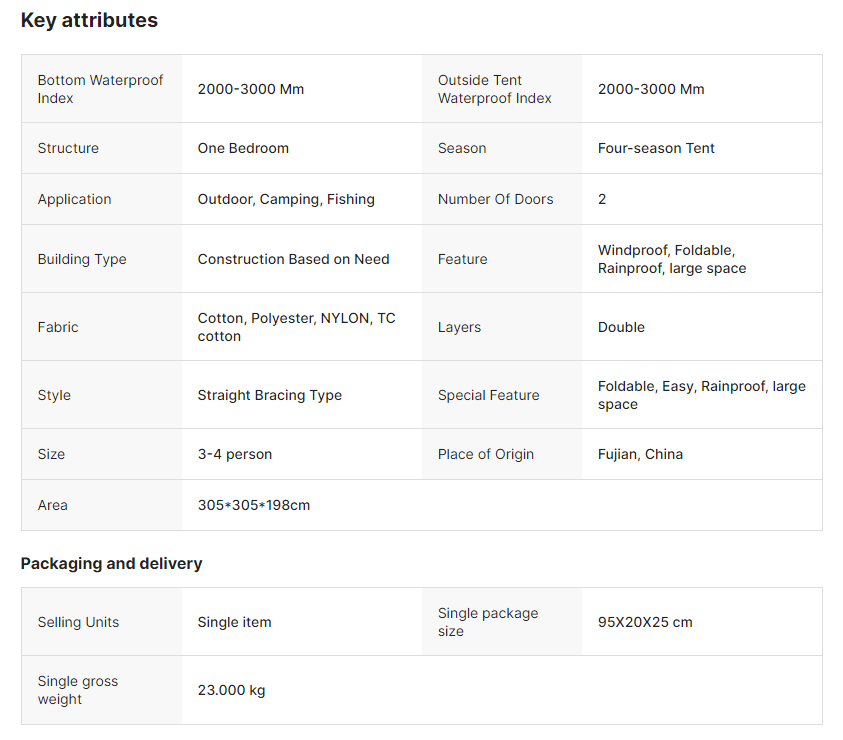 10x10ft Double Layer Cotton Polyester Four-Season Camping Tent-Family