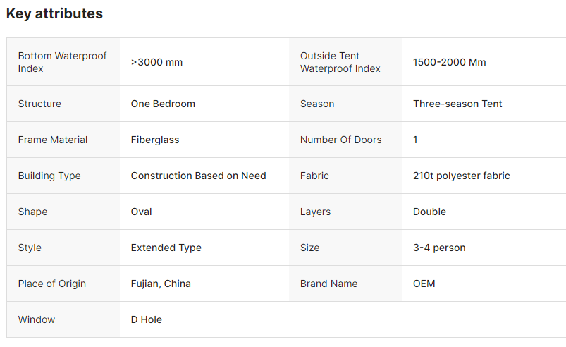 Waterproof Double Layer 3-4 Person Lightweight Traveling Hiking Tent for Outdoor Camping