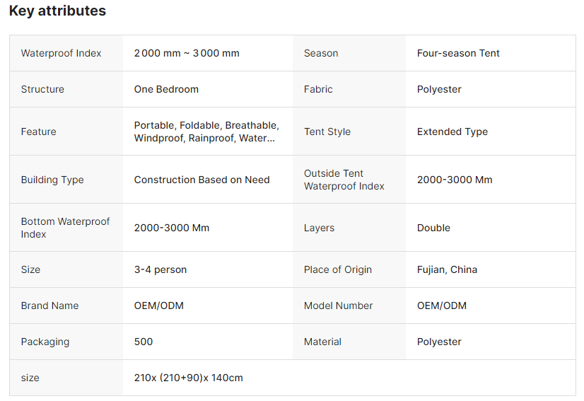 3-4 Person Family Camping 4Season Backpack Tent Double Layers Waterproof