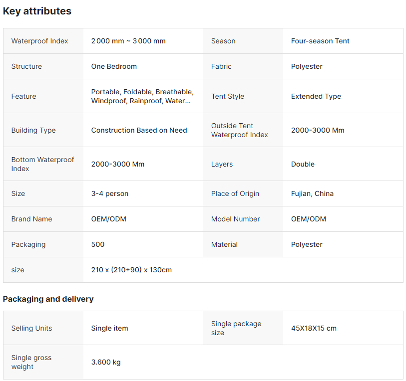 Custom Backpack Camping Tent Factory Wholesale for 3-4 Person Custom Color 