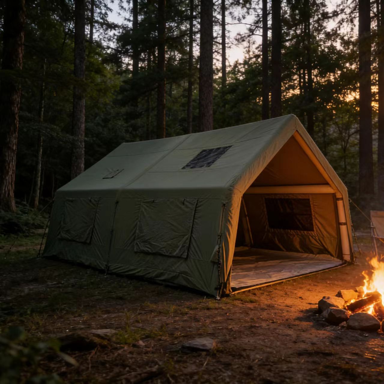 Inflatable 12FT Four-season Cotton Mesh PVC Roof Tent Cabin with Two Bedrooms & Living Room 