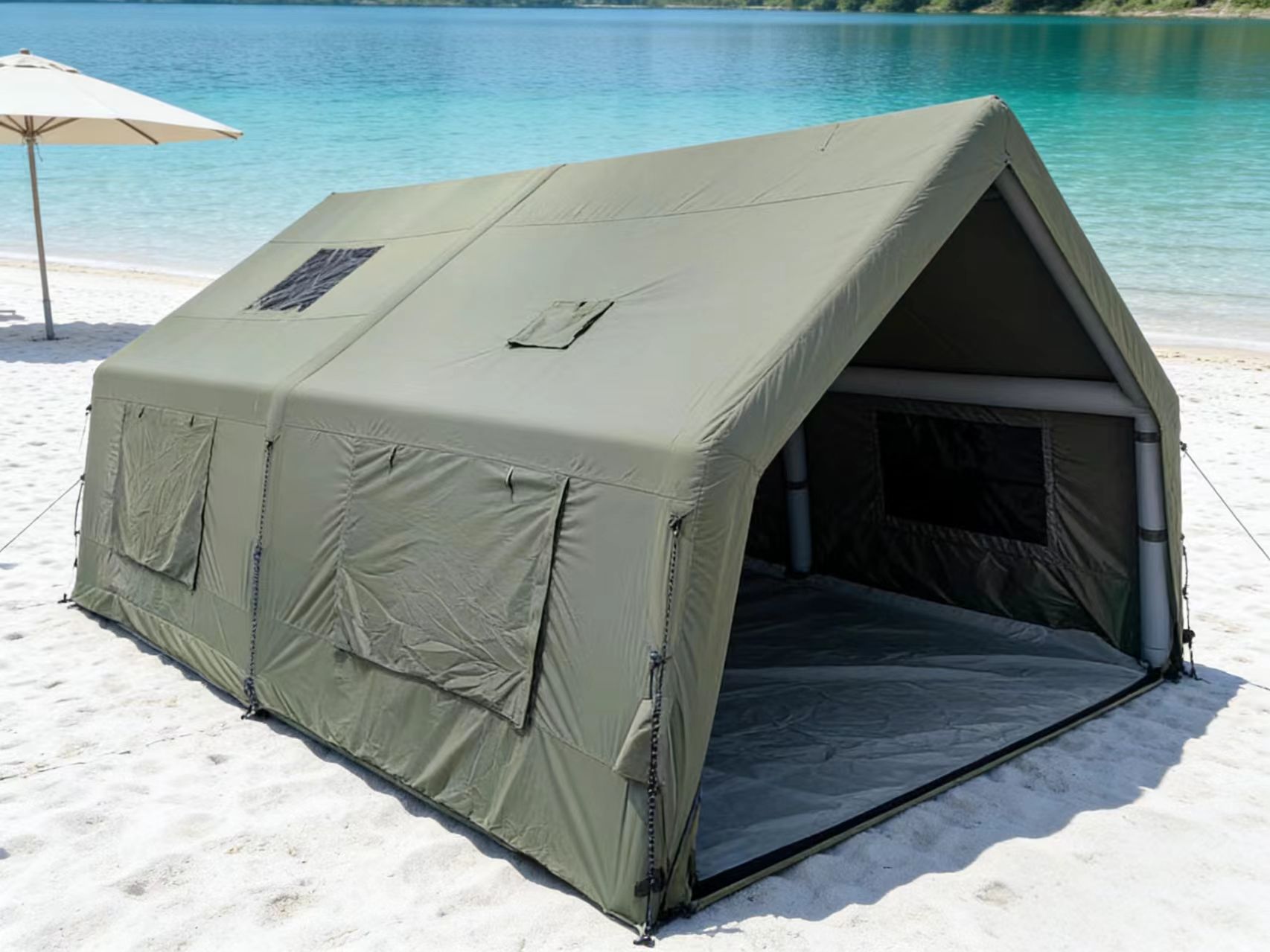 Inflatable 12FT Four-season Cotton Mesh PVC Roof Tent Cabin with Two Bedrooms & Living Room 