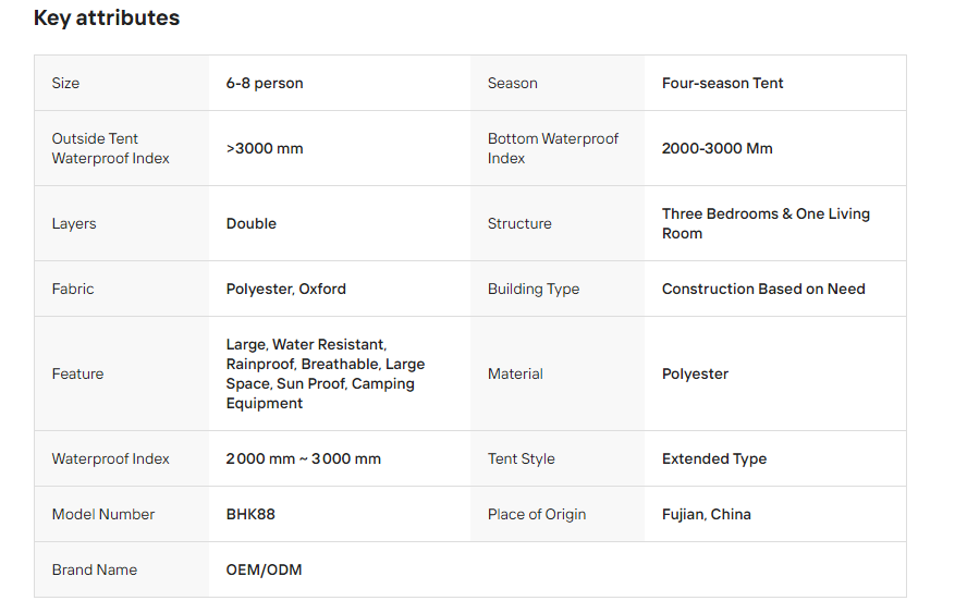 Luxury Glamping Four-Season Family Camping Tent 6-8 Person Three Bedrooms Living Room Double Layer 