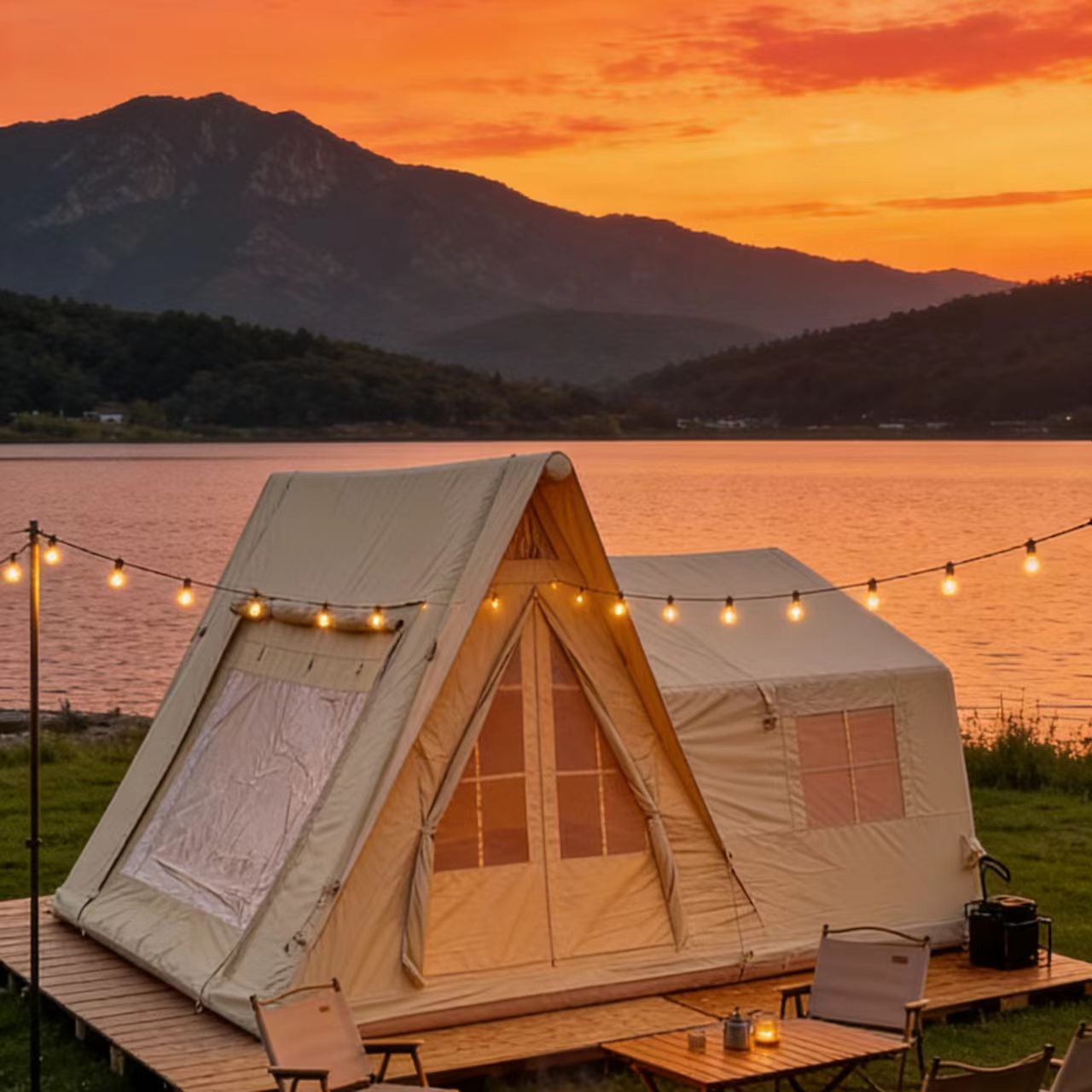 12.6 Square Meters Inflatable Four-season TC Fabric Oxford Mesh PVC Waterproof Roof Tent 