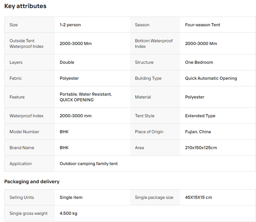 Lightweight Backpack Camping Tent Outdoor Double-Layer Four-Season Rainproof High Quality Tent