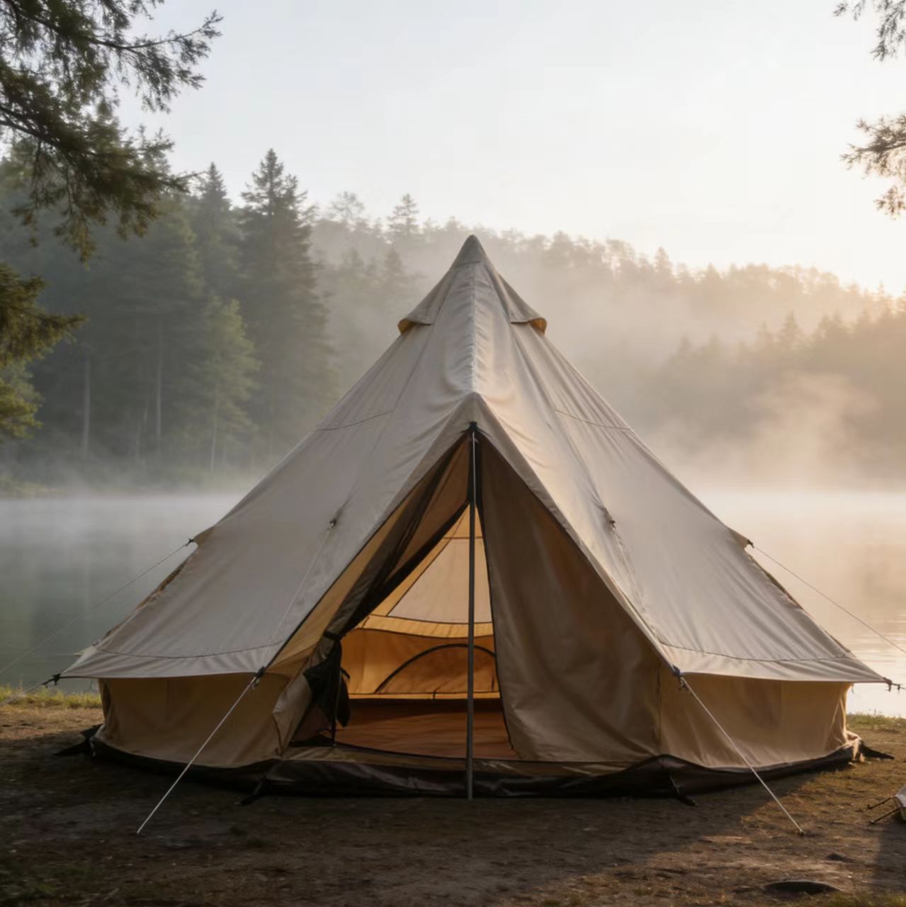 Big Family 6-8 Person Four-Season Steel Frame Hexagon Glamping Yurt with >3000mm Waterproof Canvas