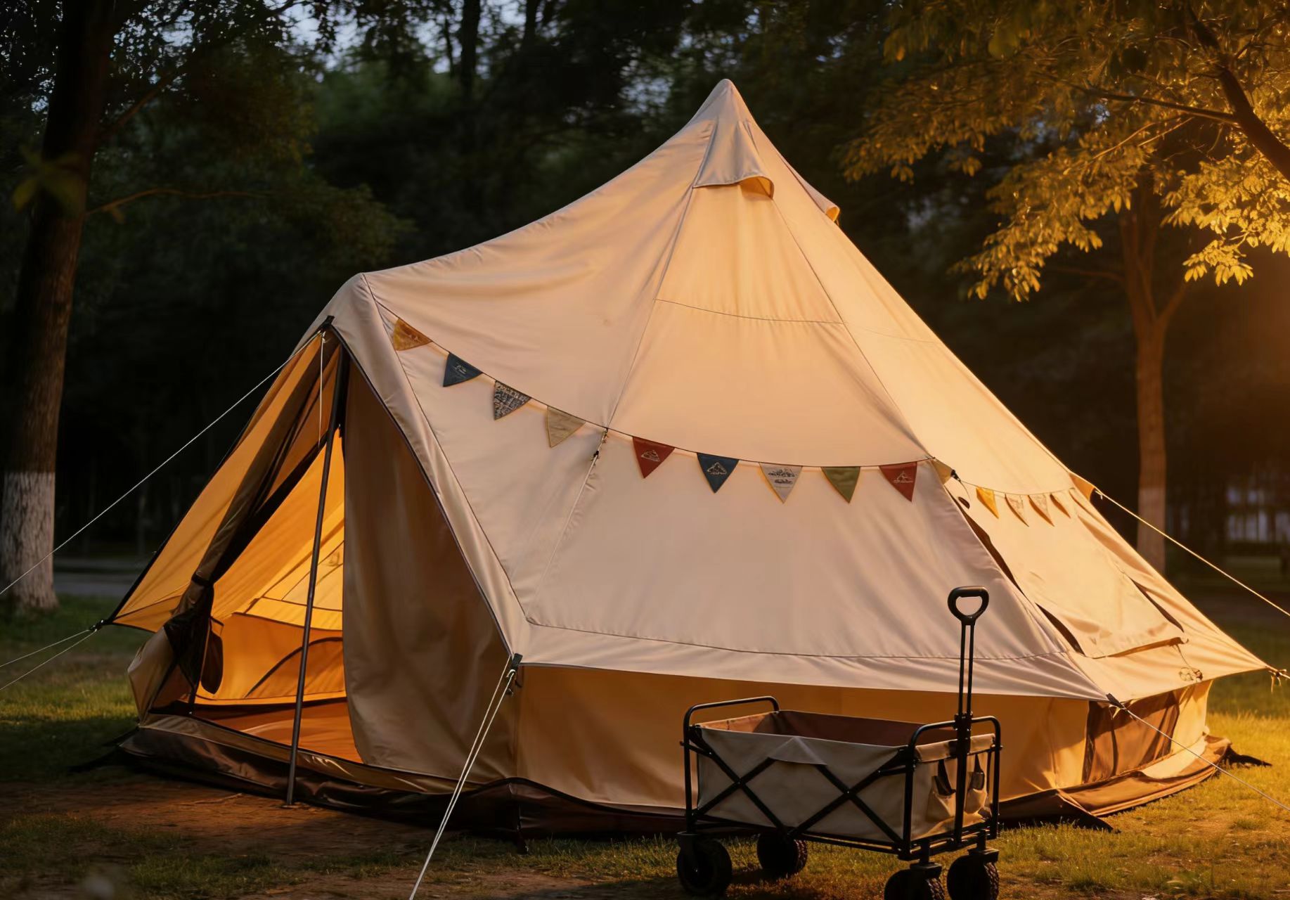 Big Family 6-8 Person Four-Season Steel Frame Hexagon Glamping Yurt with >3000mm Waterproof Canvas