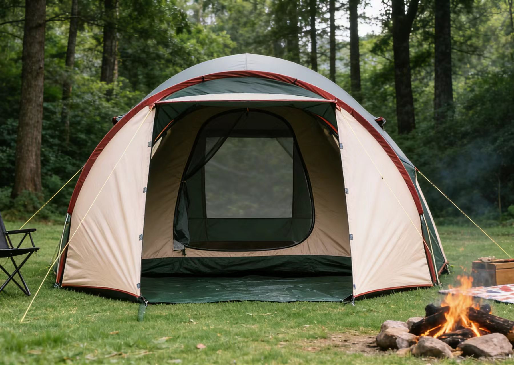 Durable 4 Person Family Outdoor Camping Tent Extra Length with Living Room Silver-Coated
