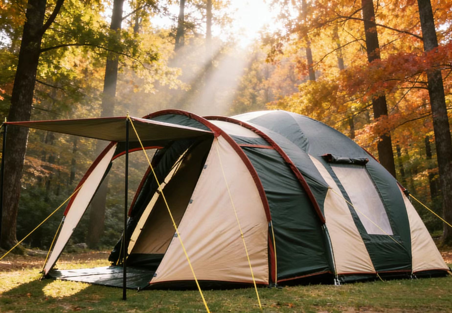 Durable 4 Person Family Outdoor Camping Tent Extra Length with Living Room Silver-Coated