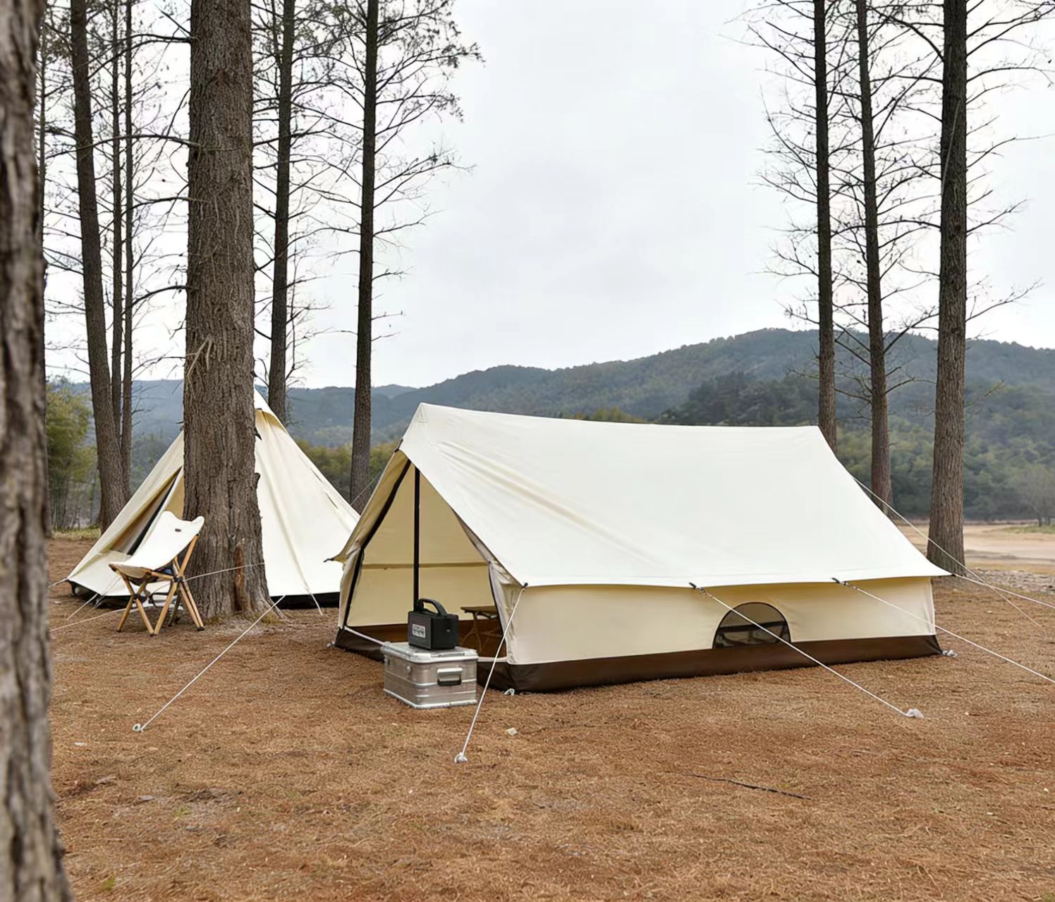 TC Cotton Four-season Cabin Tent 5-6 Person Waterproof Strong for Family Long Term Outdoor Camping