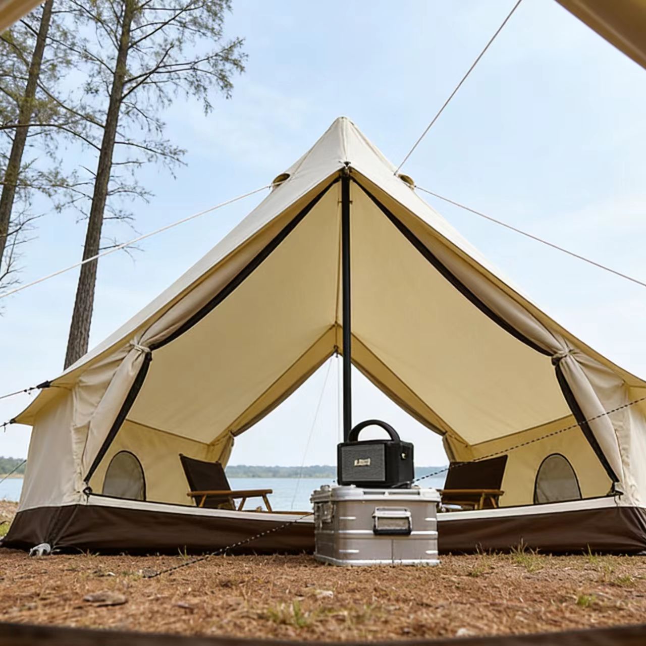 TC Cotton Four-season Cabin Tent 5-6 Person Waterproof Strong for Family Long Term Outdoor Camping